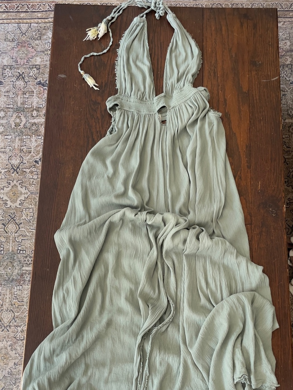 Free People Look Into The Sun Boho Sage Green Maxi Dress with Plunging Neckline - Picture 2 of 12